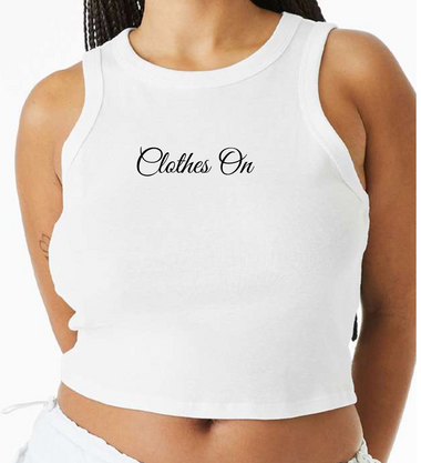Clothes On Embroidered Script Ladies Micro Rib Racer Tank