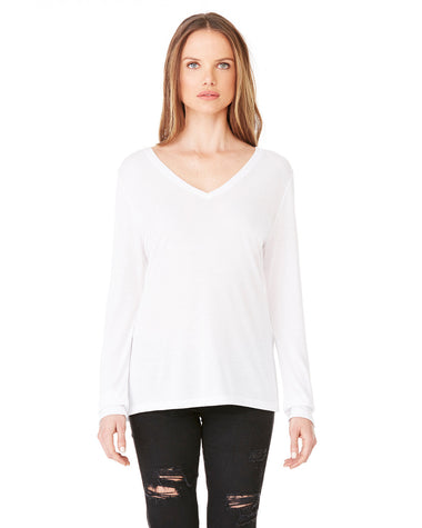 BELLA + CANVAS - Women's Flowy Long Sleeve V-Neck Tee