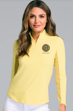 IBKUL Embroidered Women's Solid Long Sleeve 1/4 zip Mock Neck Top