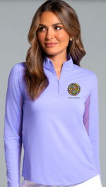 IBKUL Embroidered Women's Solid Long Sleeve 1/4 zip Mock Neck Top