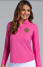IBKUL Embroidered Women's Solid Long Sleeve 1/4 zip Mock Neck Top
