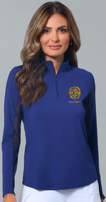 IBKUL Embroidered Women's Solid Long Sleeve 1/4 zip Mock Neck Top