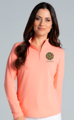 IBKUL Embroidered Women's Solid Long Sleeve 1/4 zip Mock Neck Top