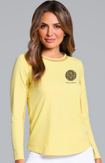 IBKUL Embroidered Women's Long Sleeve Crew Neck with Mesh