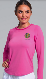 IBKUL Embroidered Women's Long Sleeve Crew Neck with Mesh