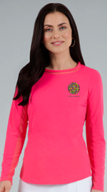 IBKUL Embroidered Women's Long Sleeve Crew Neck with Mesh