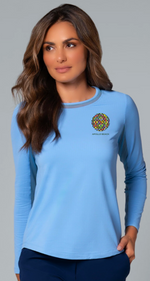 IBKUL Embroidered Women's Long Sleeve Crew Neck with Mesh