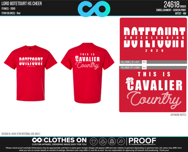 Lord Botetourt High School Competition Cheer Team Shirts (BULK)